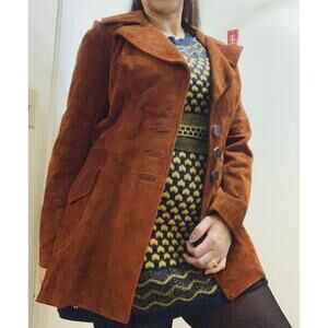 Vintage Walter Dyer Brown Reddish Rustic Raw Leather Coat Handmade princess Md
